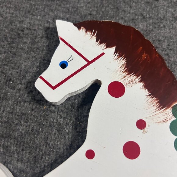 VINTAGE HUGE WOODEN ROCKING HORSE CHRISTMAS ORNAMENT - Picture 4 of 11